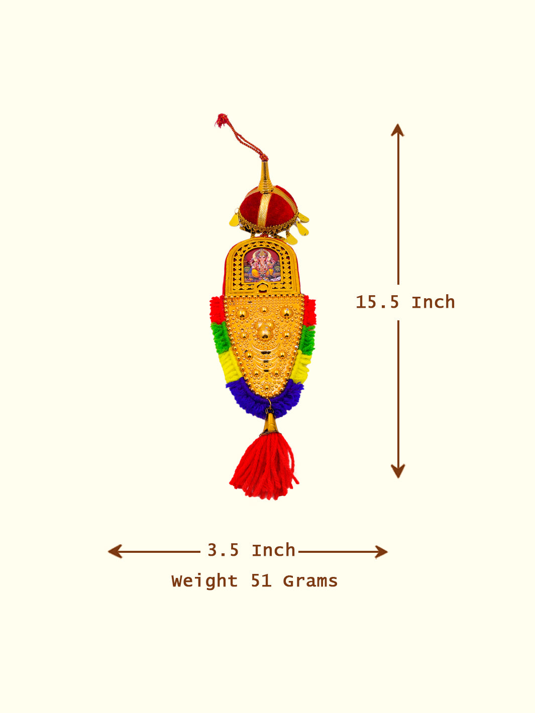 15.5" గణపతి మరియు మహాలక్ష్మి కార్ హ్యాంగింగ్ డెకర్ ఆర్నమెంట్