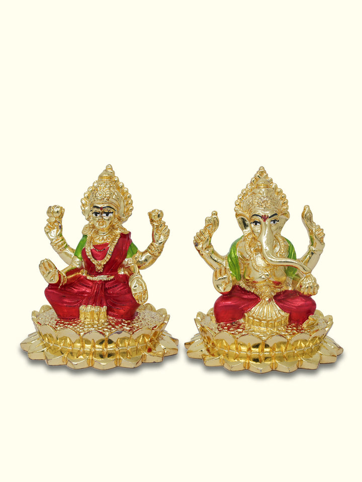 2.75" Lakshmi and Ganapathy Sitting on Throne (Gold Colour)