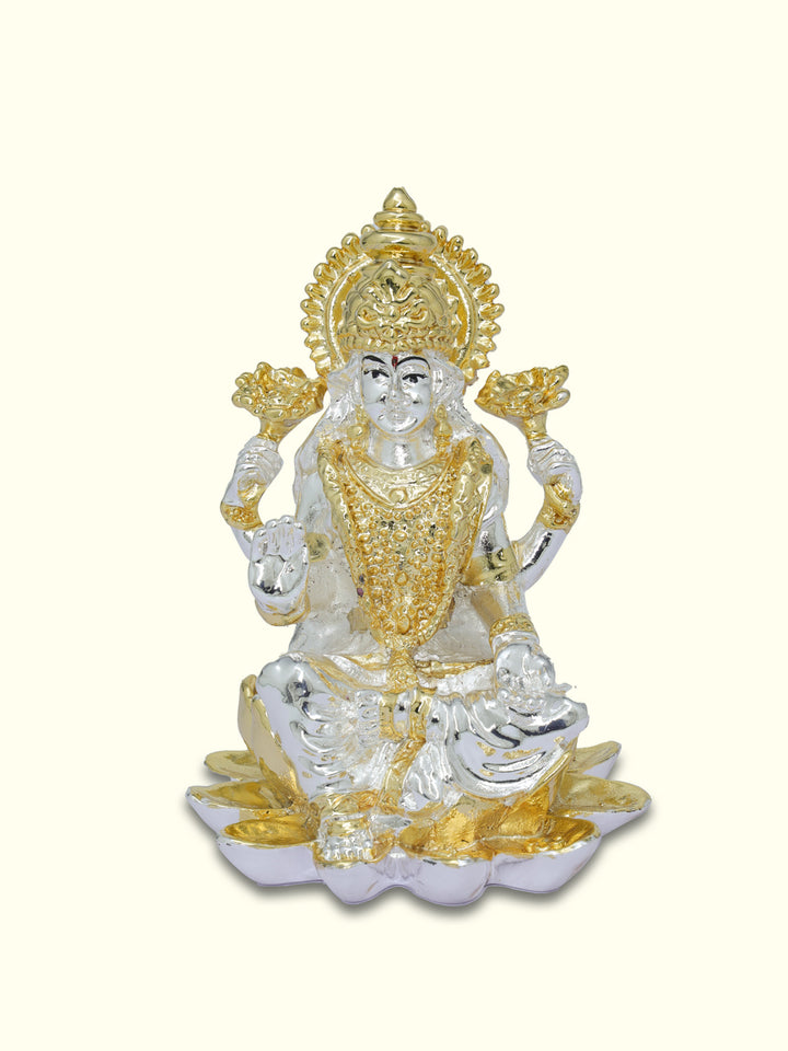 3.75" Lakshmi Sitting on Lotus (Silver with Gold Colour)