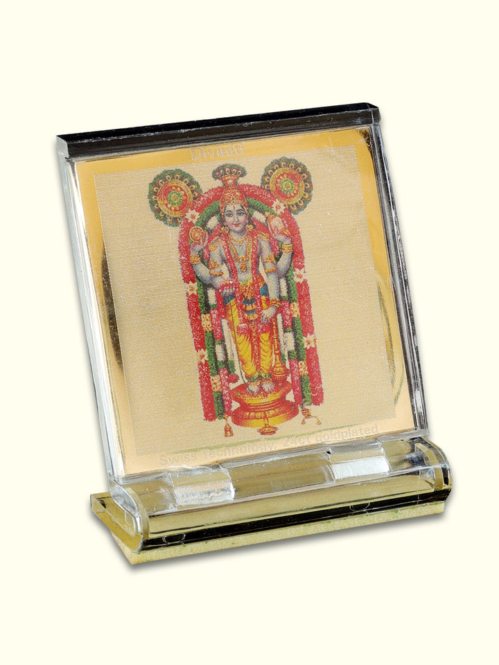 2.25" Guruvayurappan for Car Dashboard (Gold Plated Steel Frame)