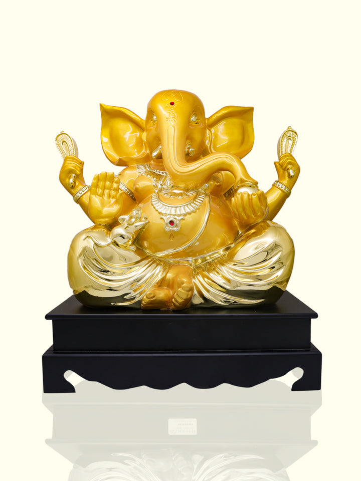 13.5" Ganapathy Statue in Sitting Position (Yellow with Gold Colour)