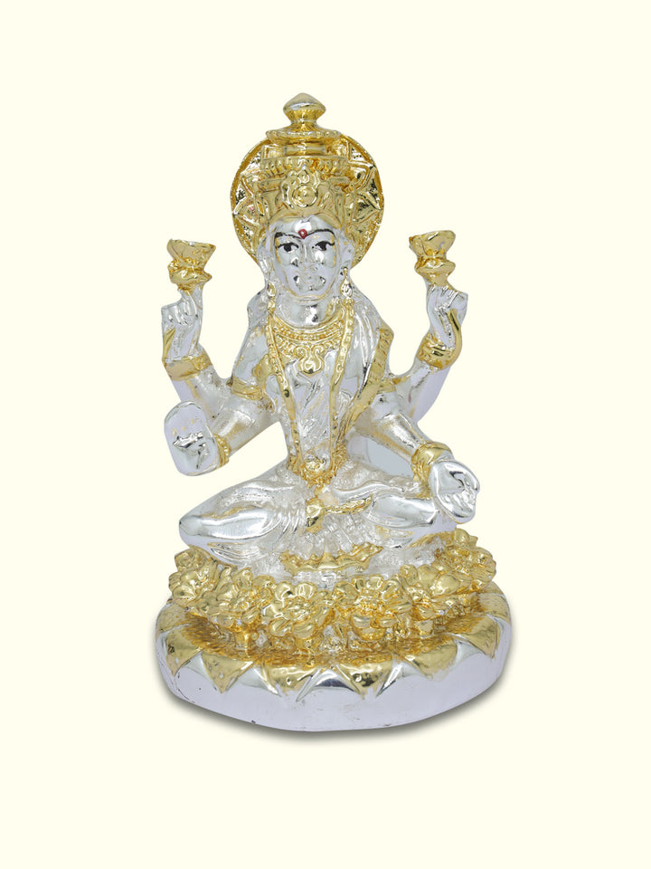 4" Lakshmi Sitting on Throne (Silver with Gold Colour)