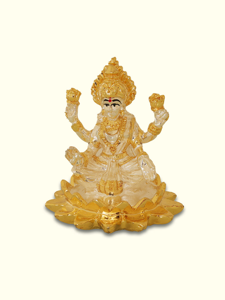 3" Lakshmi Devi with White Sari Sitting on Lotus