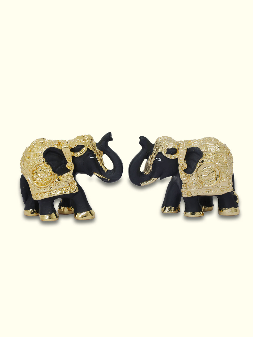 4" Wide Elephant Pair Statue (Black with Gold Colour)