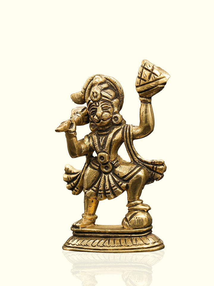 3.5" Brass Hanuman Idol Holding Sangeevi Hill