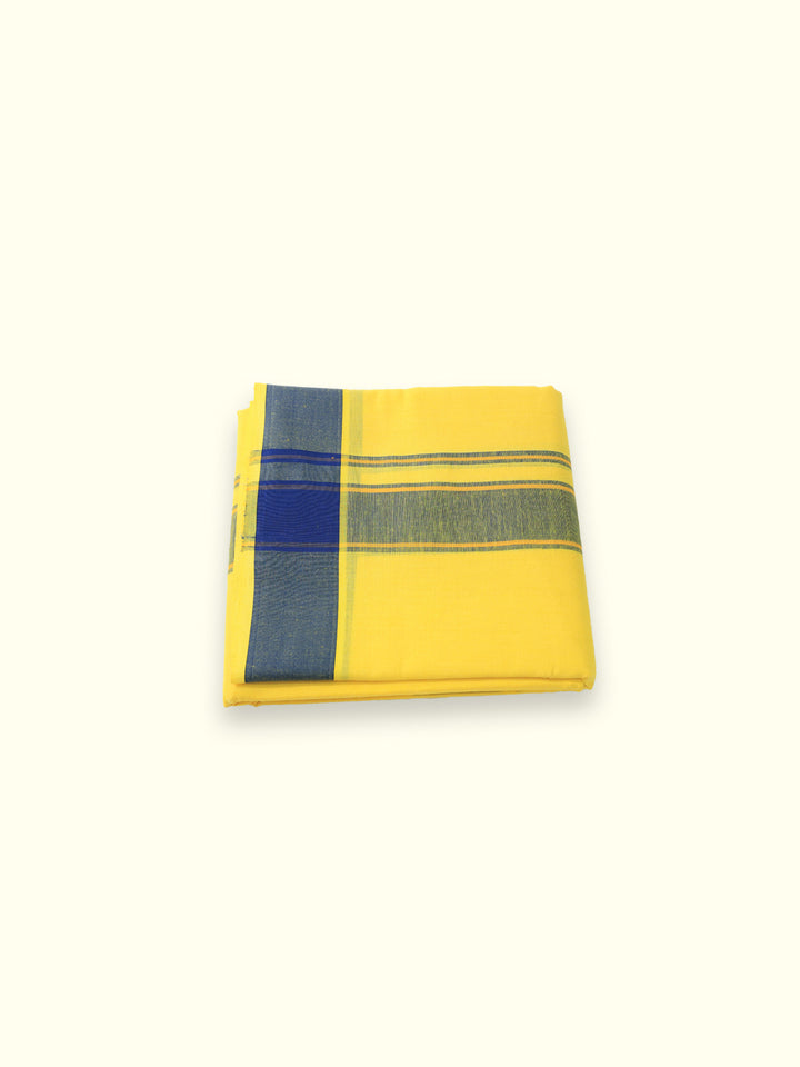 Men’s Single Dhoti - Yellow with Blue Border