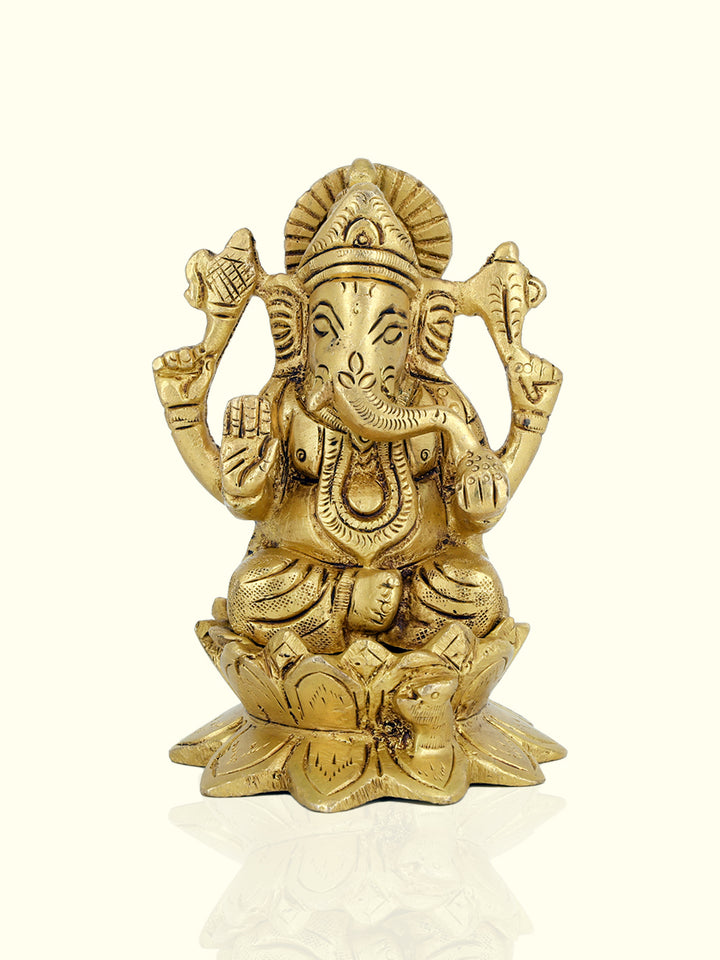 4” Brass Lotus Base Ganesh