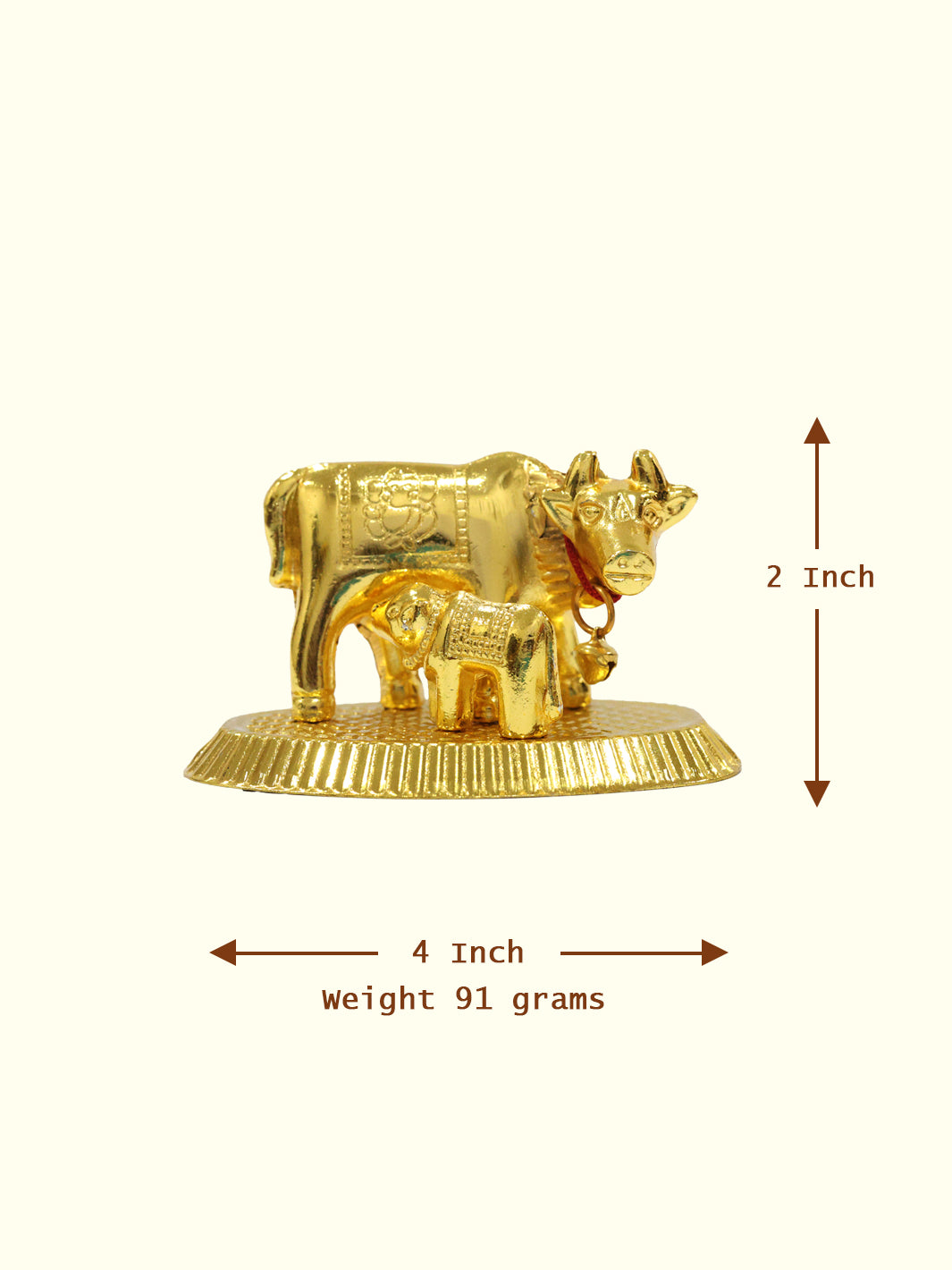 2" Metal Gold Cow with Calf Idol