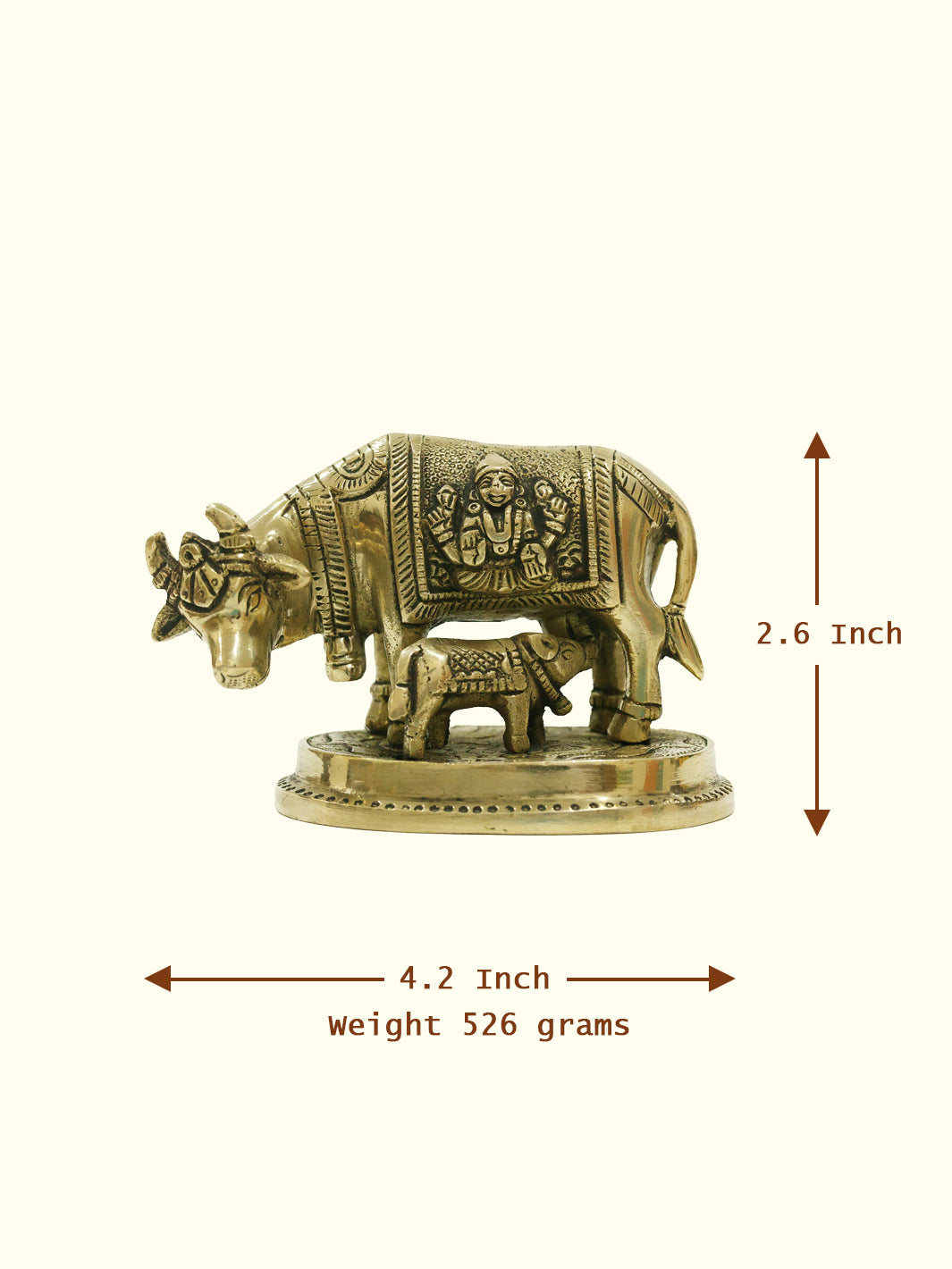 2.6" Brass Cow with Calf Idol