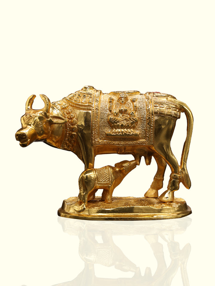 4.5" Brass Cow with Calf Idol