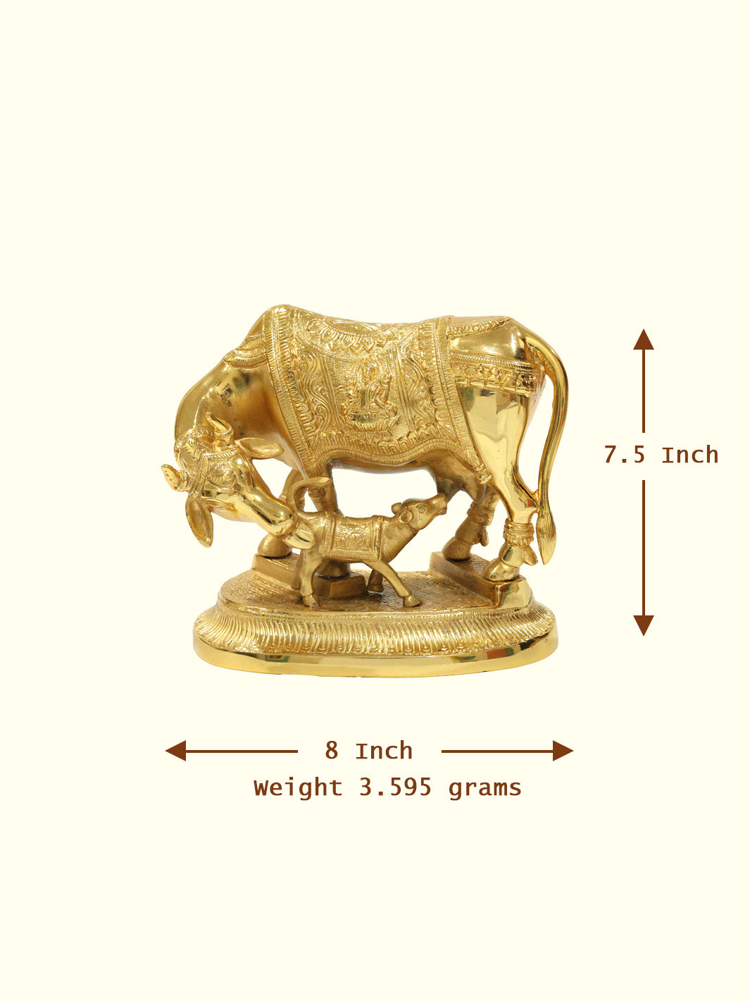 7.5" Brass Gold Cow with Calf Idol