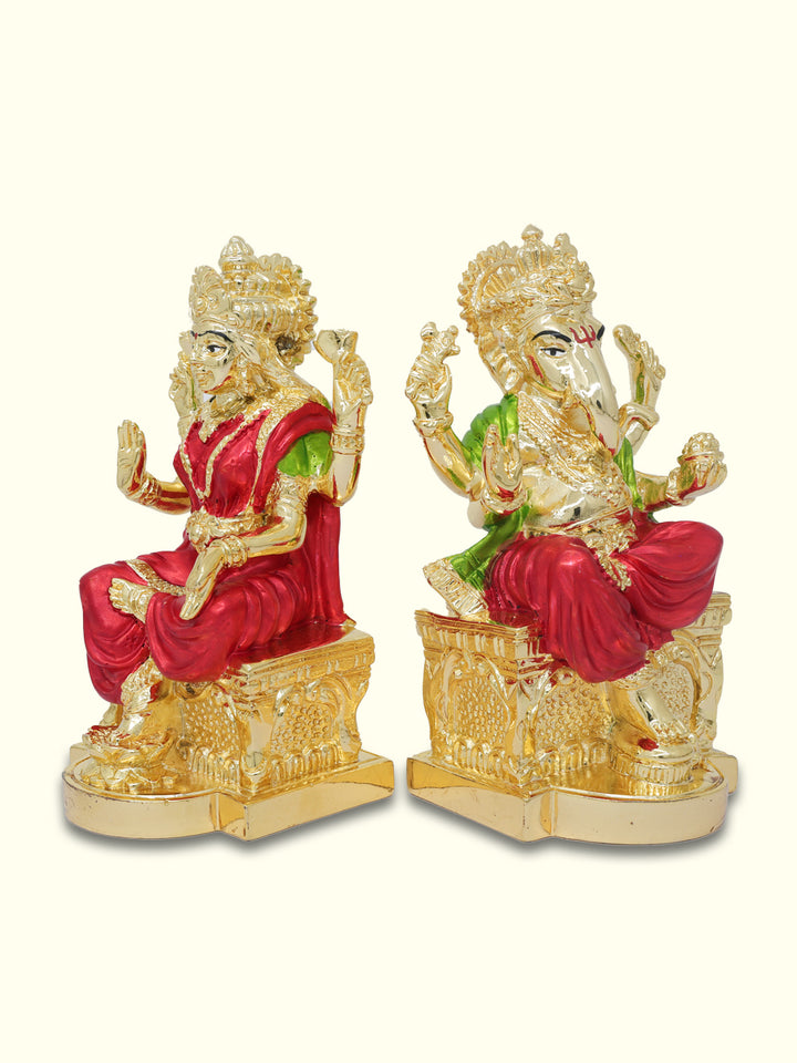 5" Lakshmi and Ganapathy Sitting on Throne (Gold Colour)