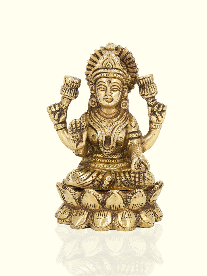 4" Brass Lotus Base Lakshmi