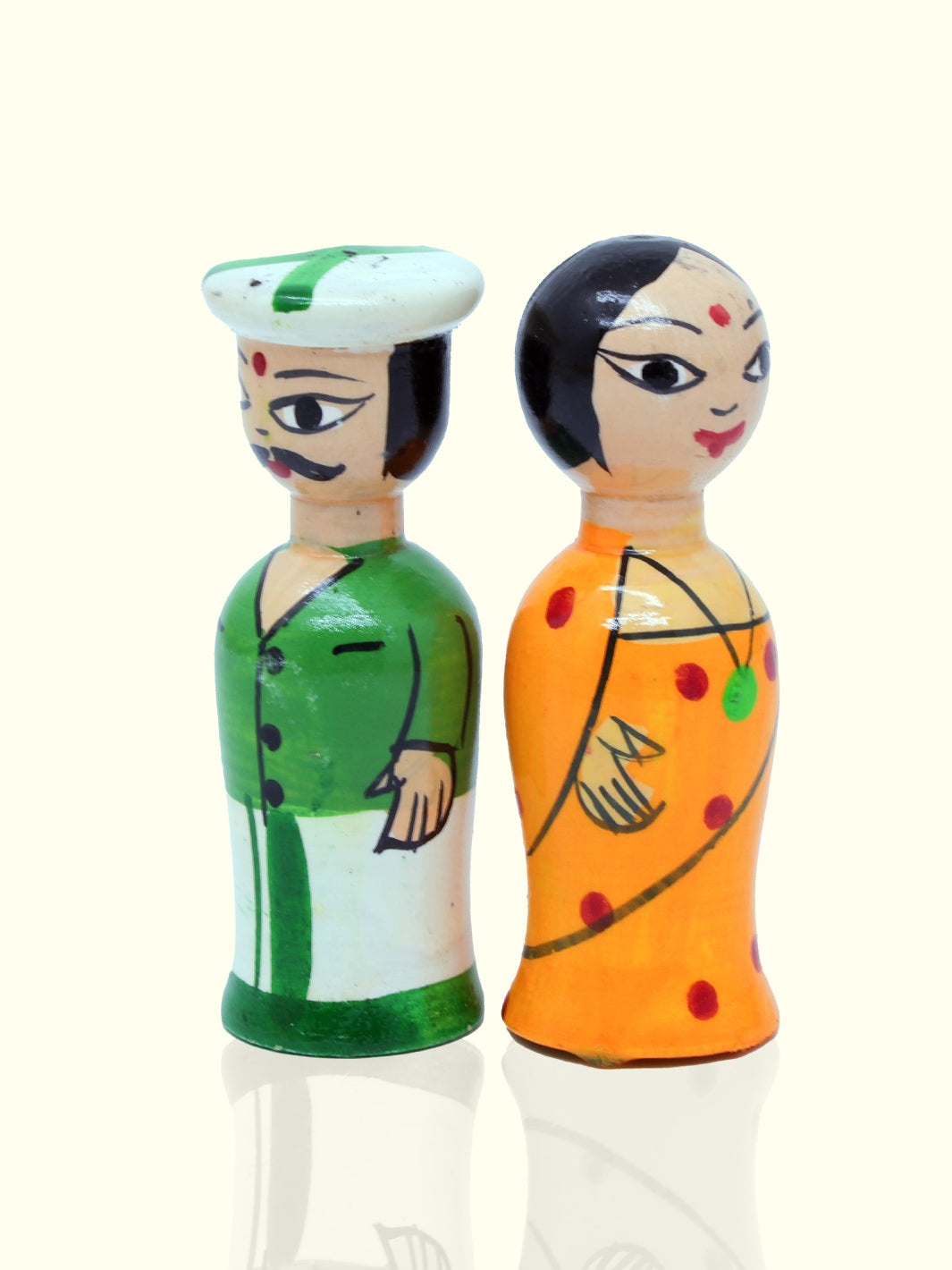 2.75" Traditional Indian Couple Wooden Peg Doll