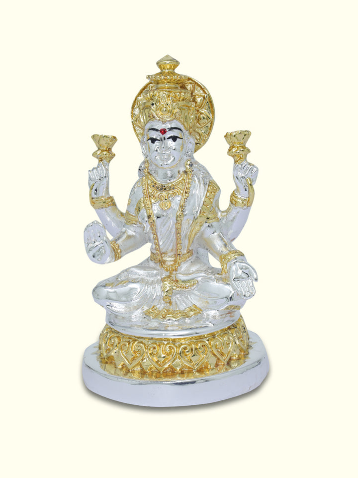 4.25" Lakshmi Sitting on Throne (Silver with Gold Colour)