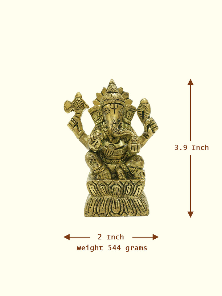 3.9" Brass Antique Square Base Ganesh Idol