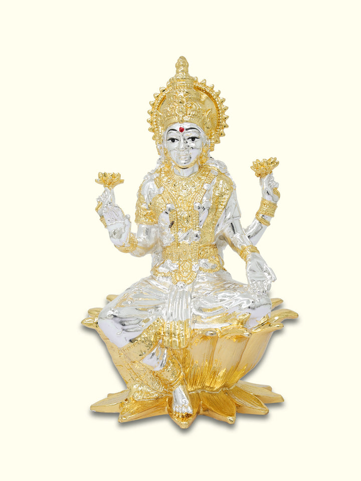 7" Lakshmi Sitting on Lotus (Gold with Silver Colour)