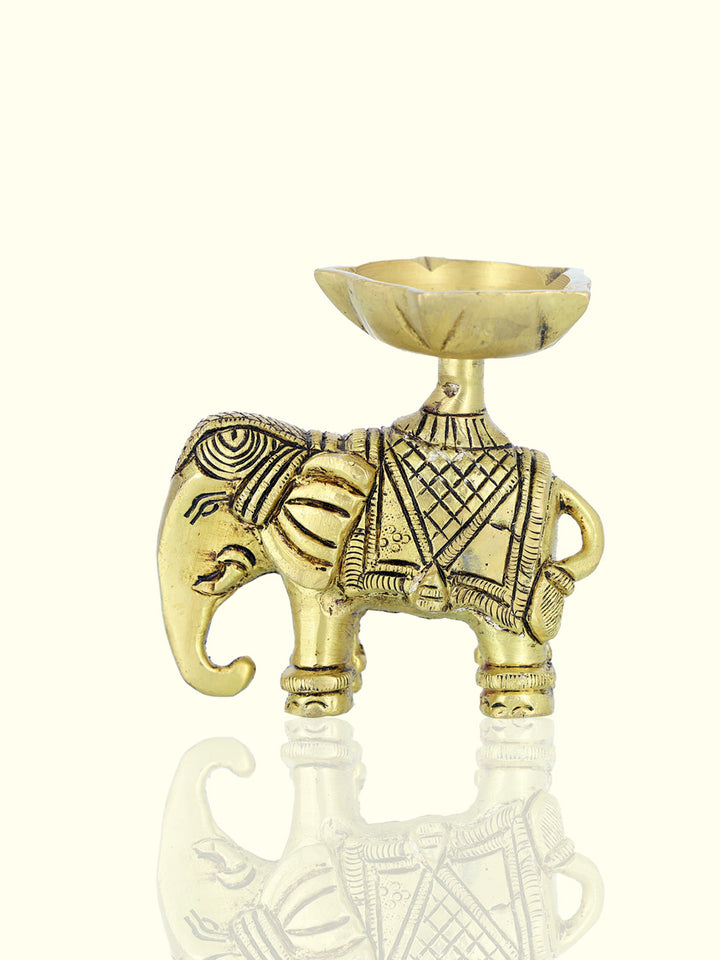 3.25" Elegant Brass Elephant Deepam