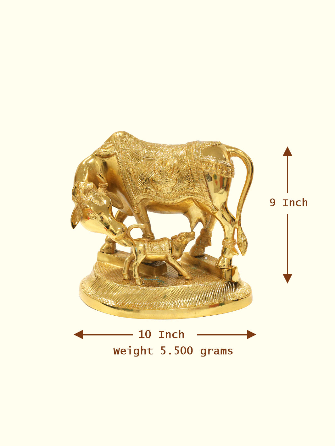 9" Brass Gold Cow with Calf Idol