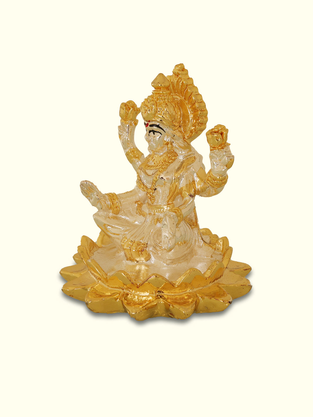 3" Lakshmi Devi with White Sari Sitting on Lotus