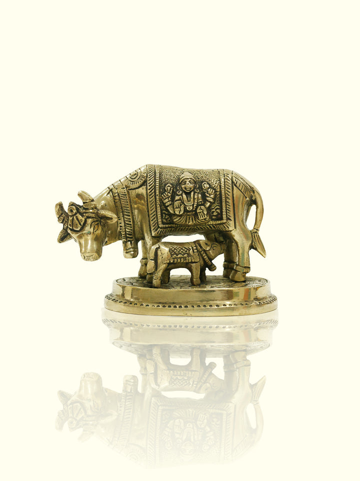 2.6" Brass Cow with Calf Idol