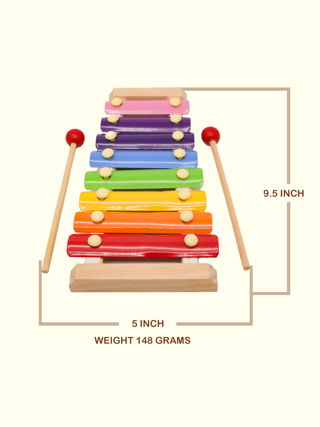 9.5 Wooden 8 Note Xylophone Multi-colour Musical Toy for Kids