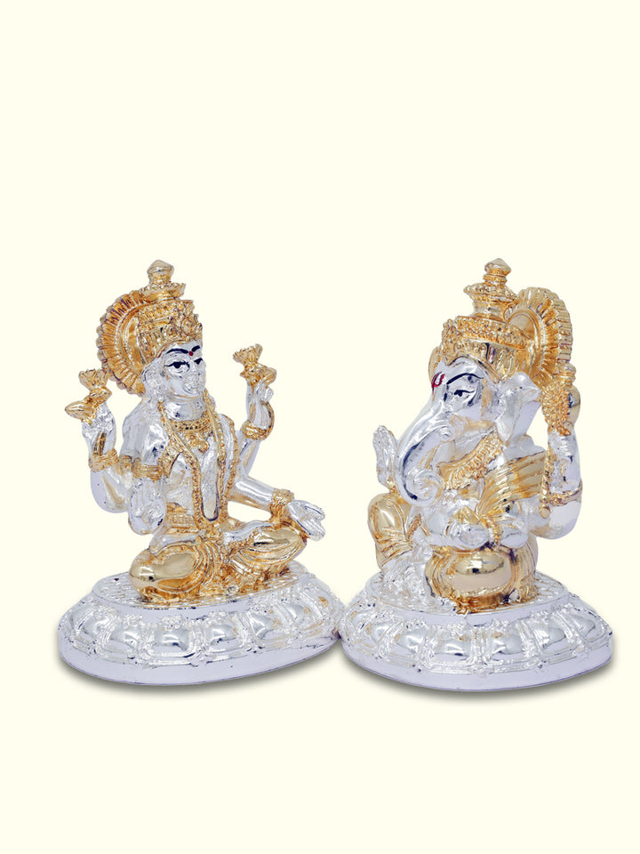 4" Lakshmi and Ganapathy Sitting on Throne (Gold with Silver Colour)