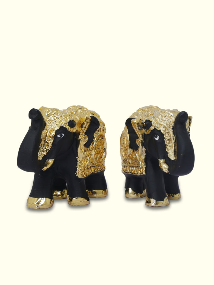 4" Wide Elephant Pair Statue (Black with Gold Colour)