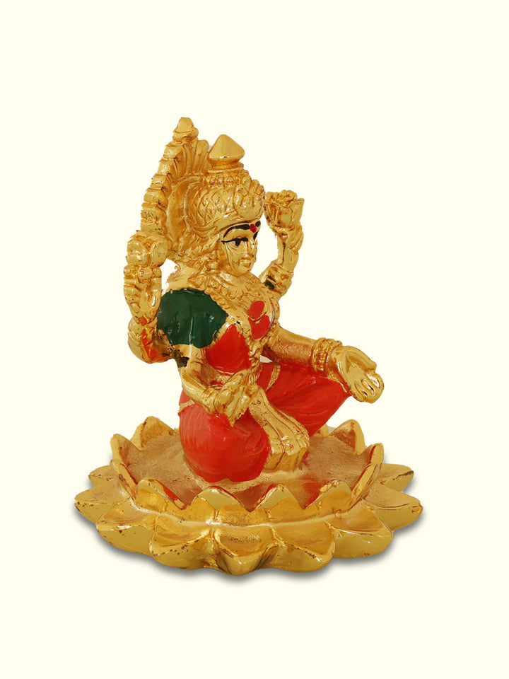 3" Gold Lakshmi with Red Sari Sitting on Lotus