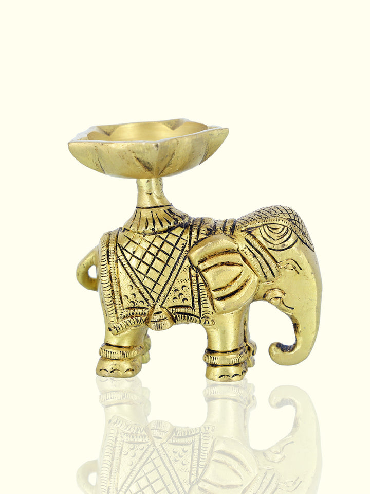 3.25" Elegant Brass Elephant Deepam