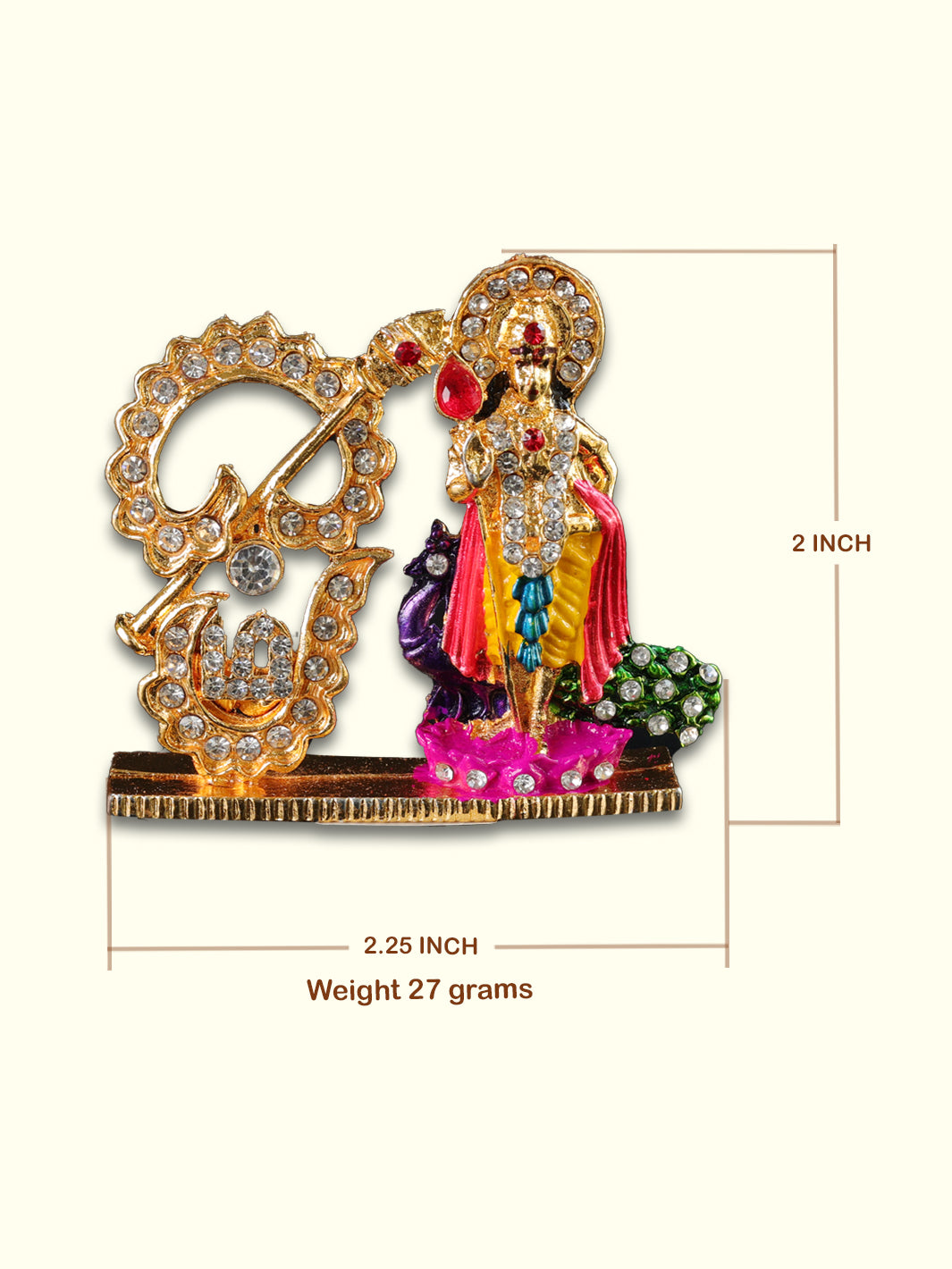 2" OM Murugan Idol with Peacock for Car Dashboard & Table Décor