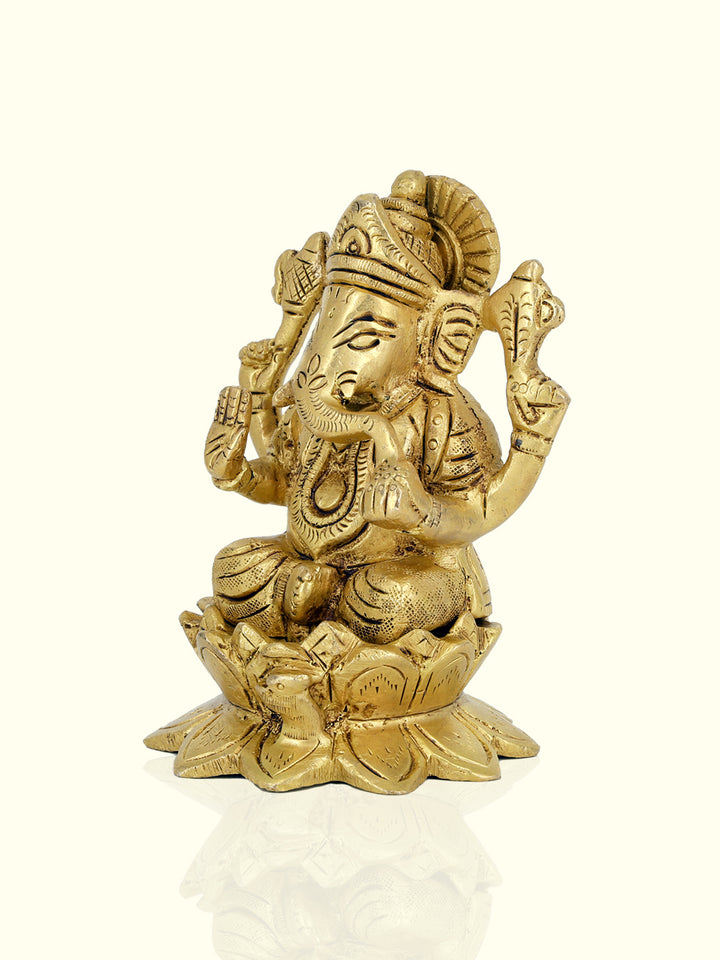 4” Brass Lotus Base Ganesh