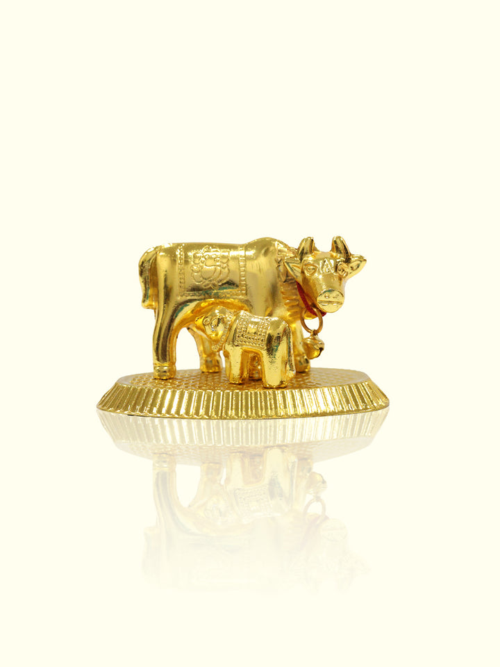 2" Metal Gold Cow with Calf Idol