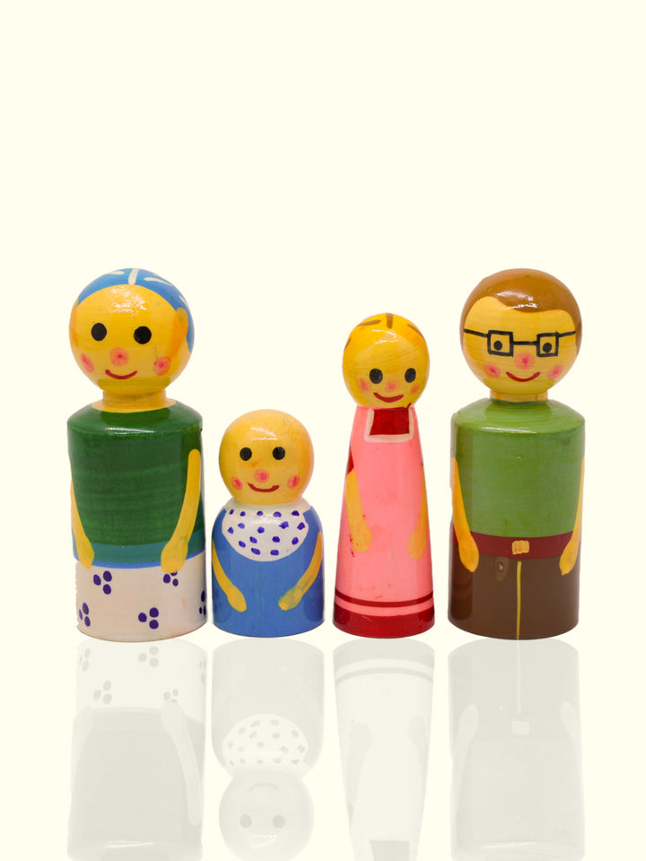 4" Wooden Peg Dolls (Family Set) for Kids and Home Decor