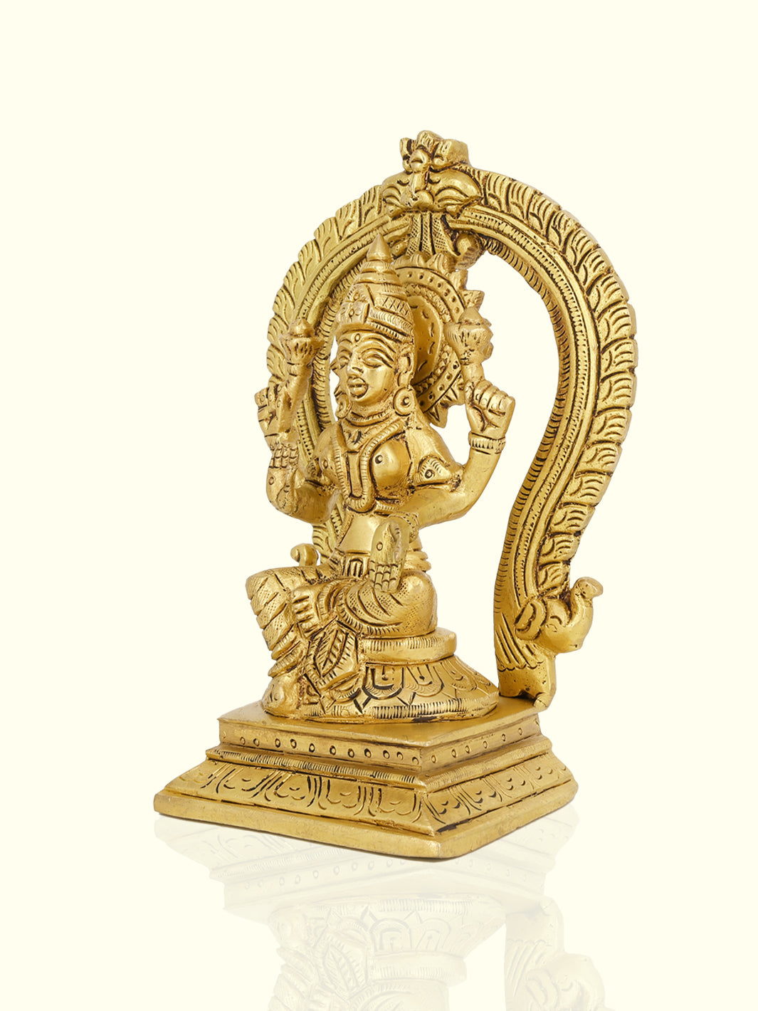 6” Brass Yellow Antique Arch Lakshmi Idol