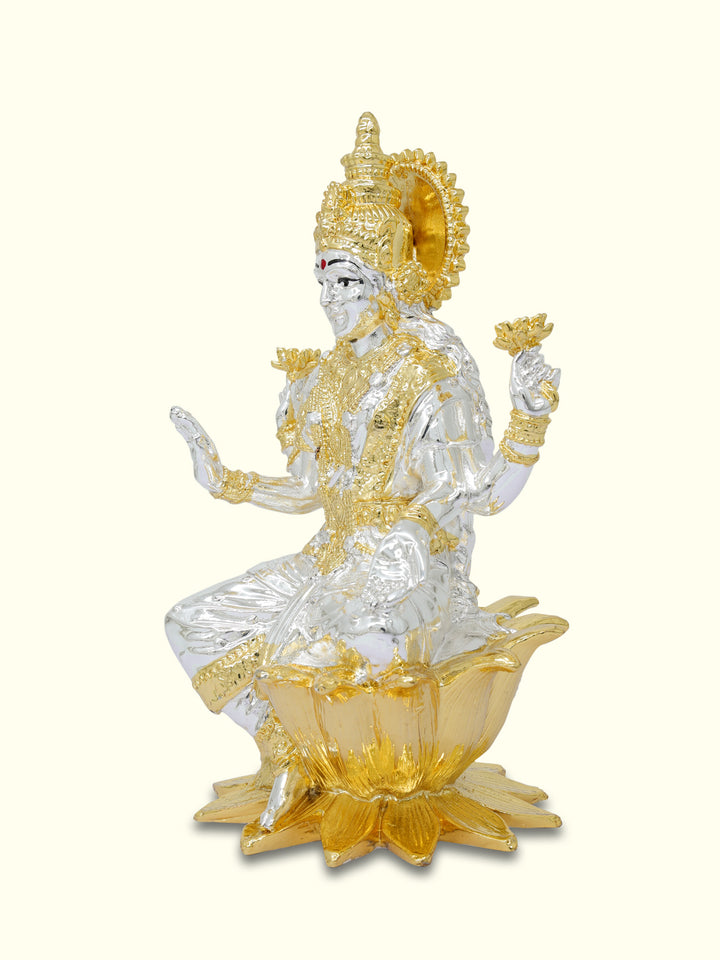 7" Lakshmi Sitting on Lotus (Gold with Silver Colour)