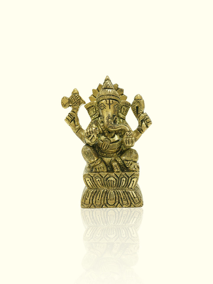 3.9" Brass Antique Square Base Ganesh Idol