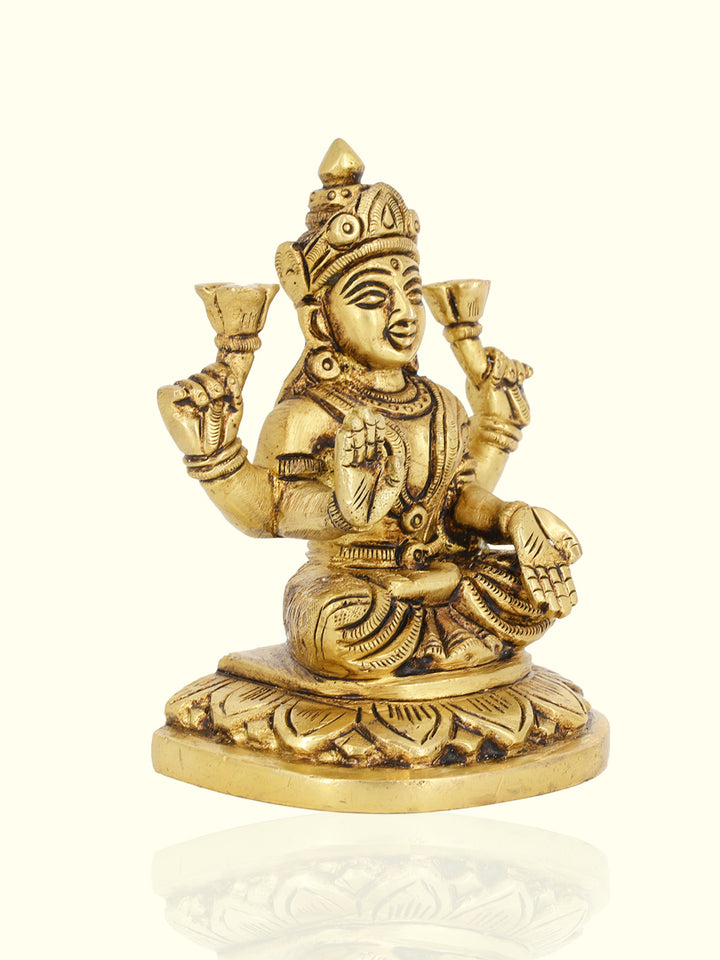 4.5” Graceful Brass Yellow Antique Half Round Base Lakshmi Idol