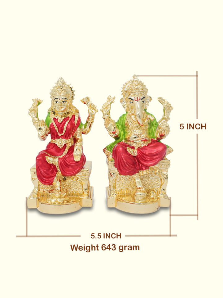 5" Lakshmi and Ganapathy Sitting on Throne (Gold Colour)