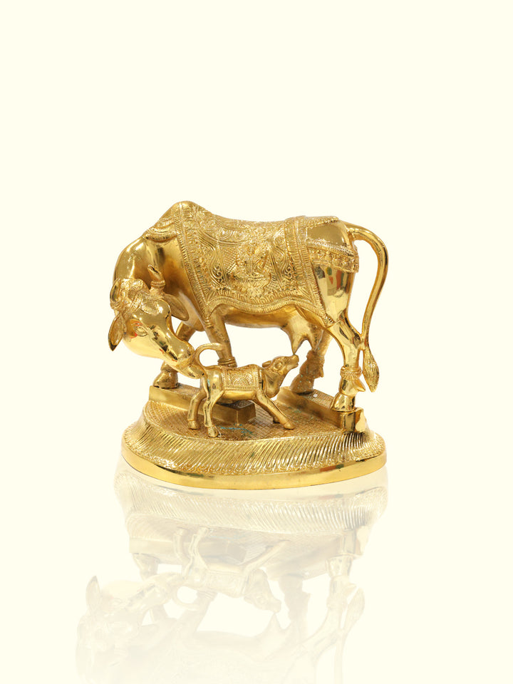 9" Brass Gold Cow with Calf Idol