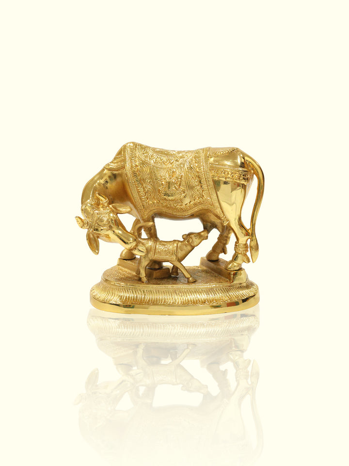 7.5" Brass Gold Cow with Calf Idol