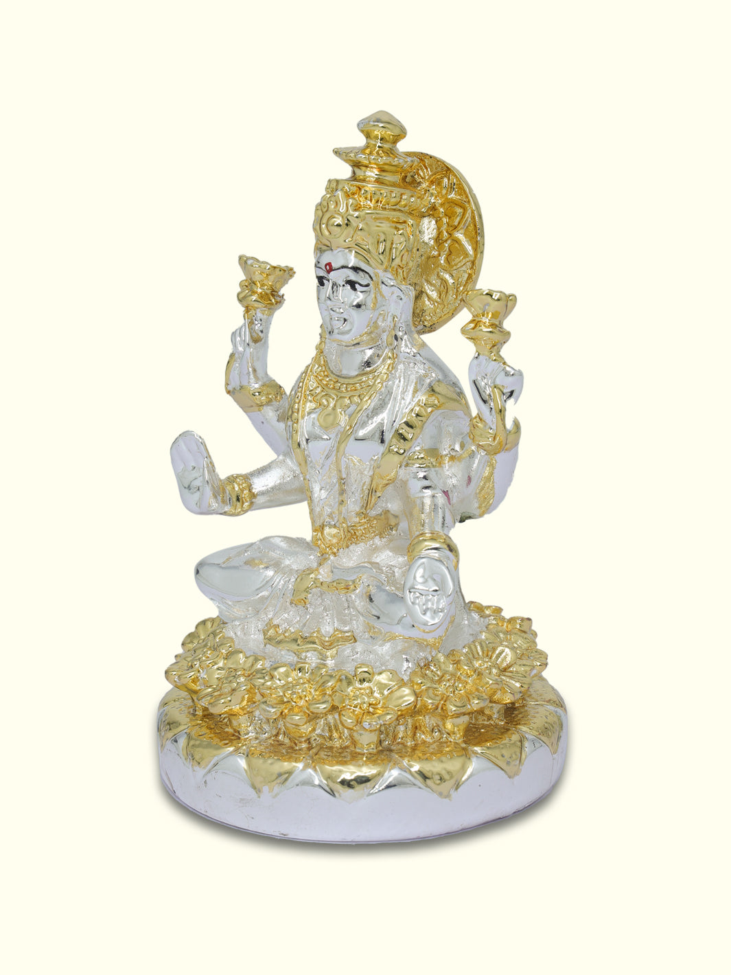 4" Lakshmi Sitting on Throne (Silver with Gold Colour)