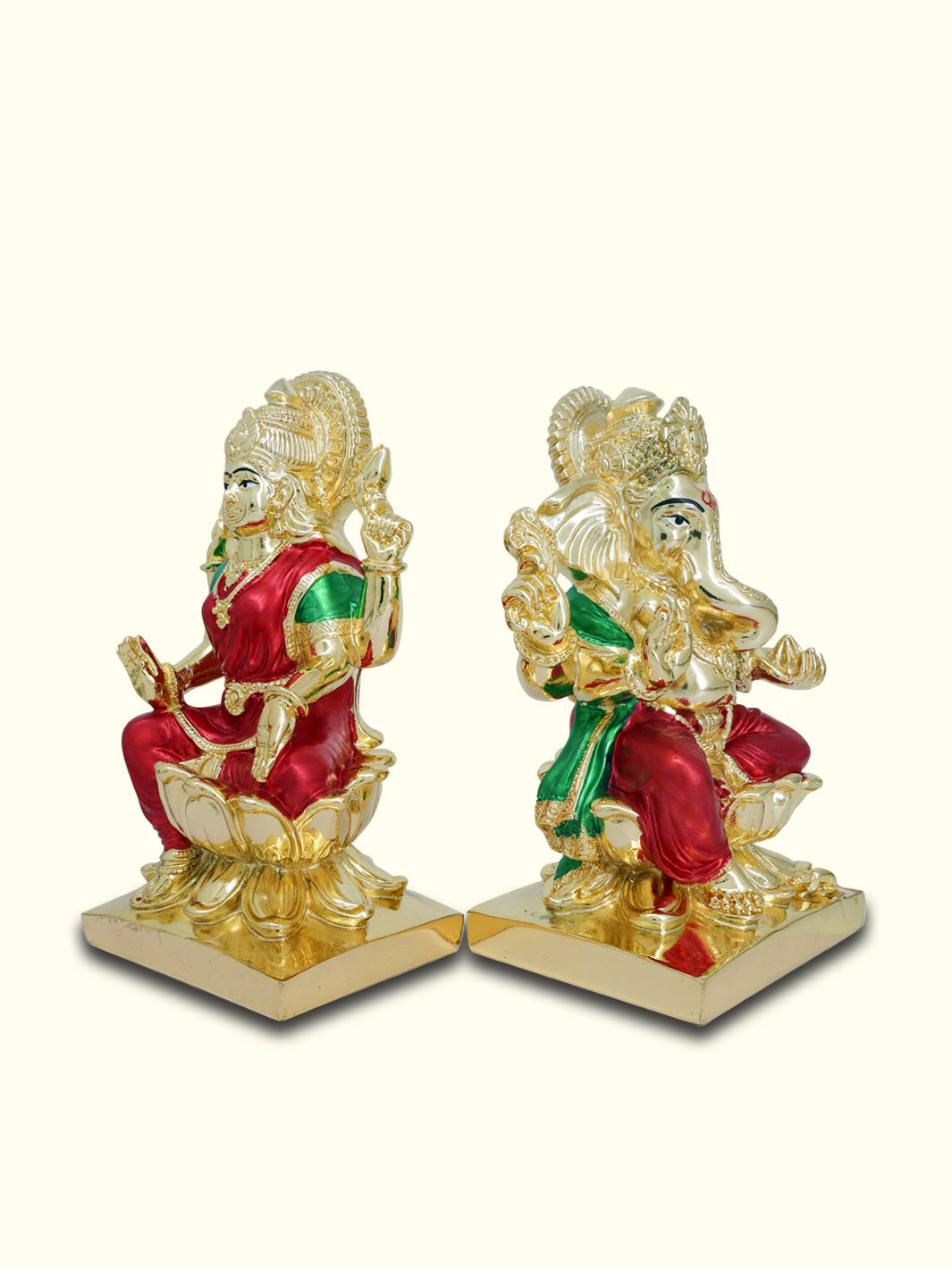 6.5" Ganapathy and Lakshmi Sitting on Lotus (Gold Colour)