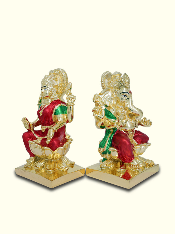 6.5" Ganapathy and Lakshmi Sitting on Lotus (Gold Colour)