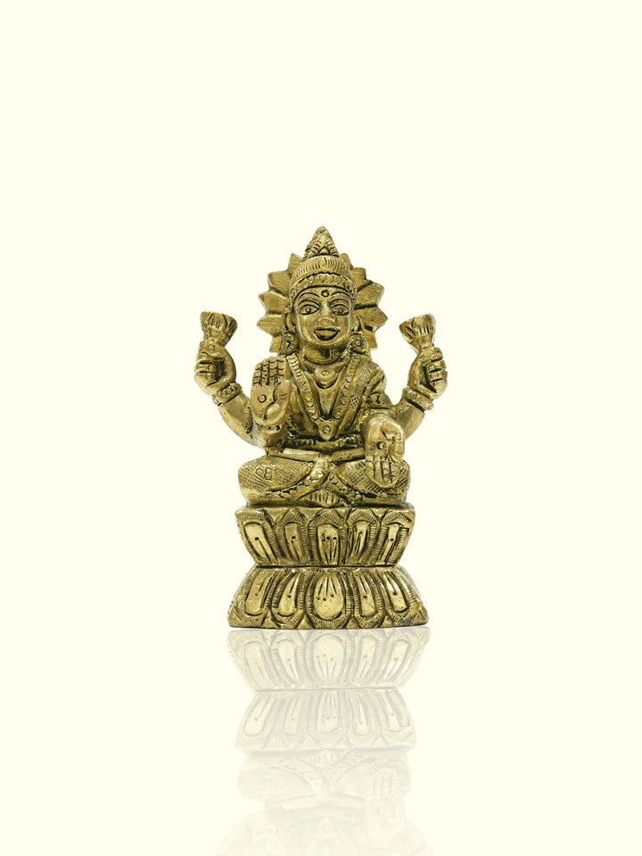 3.8" Brass Antique Square Base Lakshmi Idol