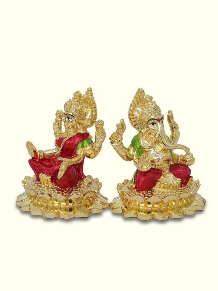 2.75" Lakshmi and Ganapathy Sitting on Throne (Gold Colour)