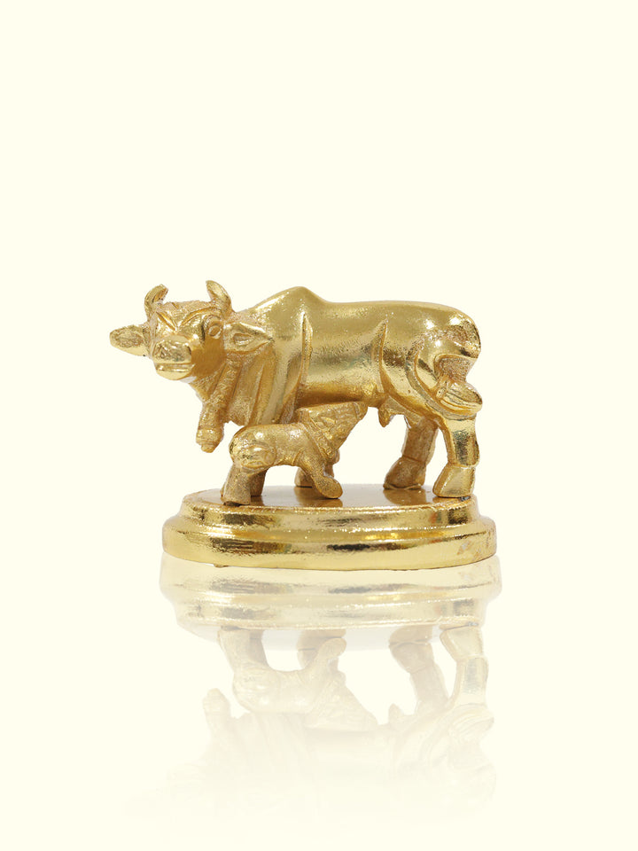 1.8" Brass Gold Cow with Calf Idol