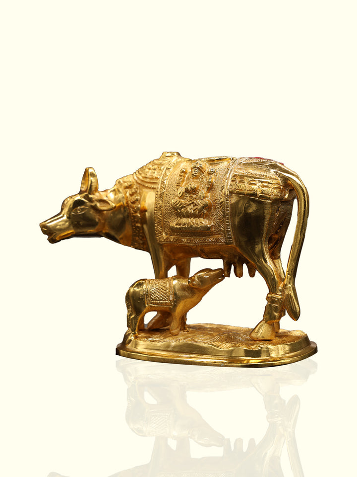 4.5" Brass Cow with Calf Idol