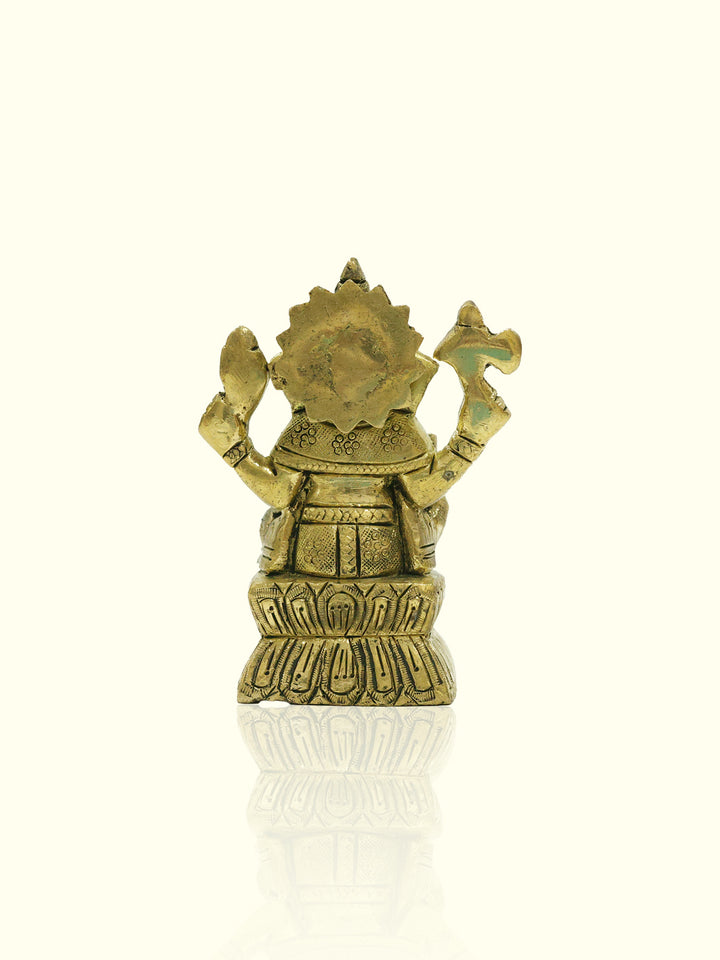 3.9" Brass Antique Square Base Ganesh Idol