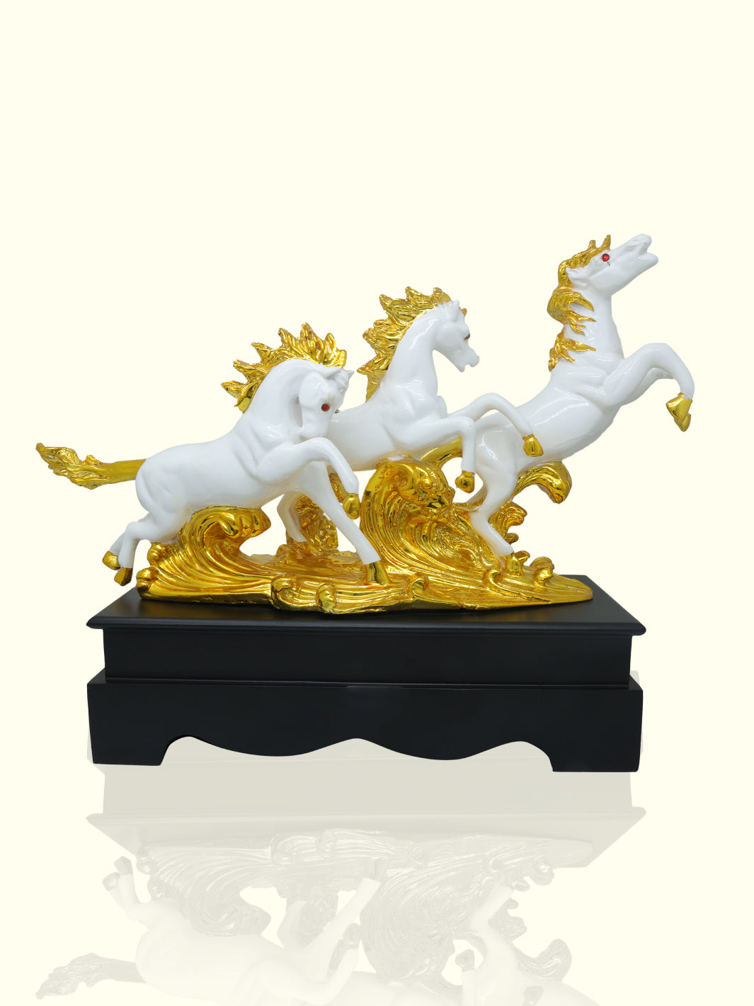 18" Wide Galloping Horse Statue (3 in 1 White with Gold Colour)